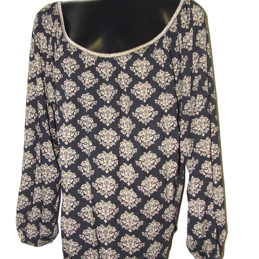 NWT MICHAEL KORS Black/Gold Baroque Pattern Shirt Scoop Neck Long Sleeve 1X Wow!